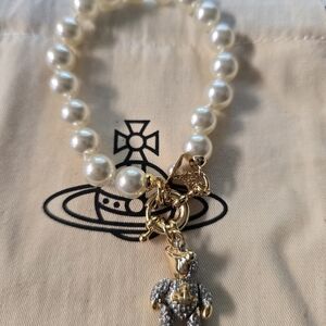 Vivienne Westwood Pearl Bracelet with Gold and Silver Charm